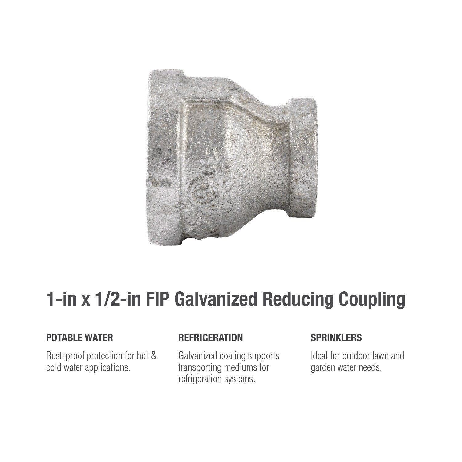 slide 5 of 6, RELIABILT 1-in x 1/2-in Galvanized Reducing Coupling, 1 ct