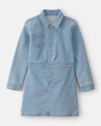 Oshkosh Girls Button-Front Long-Sleeve Denim Dress - Blue Blue 12