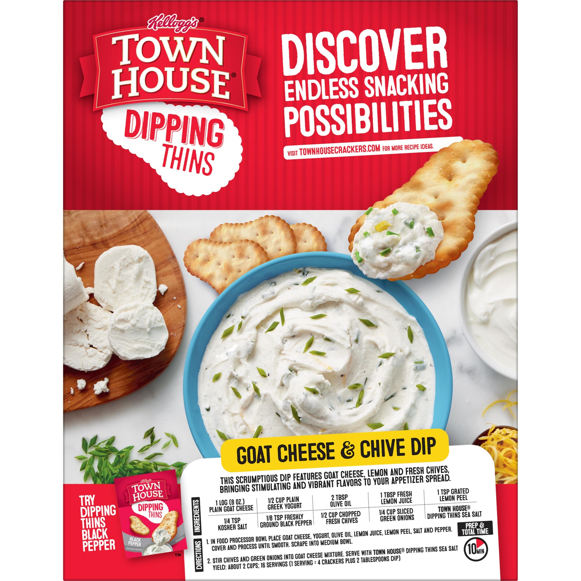 slide 2 of 6, Kellogg's Town House Dipping Thins Crackers, Baked Snack Crackers, Sea Salt, 9 oz