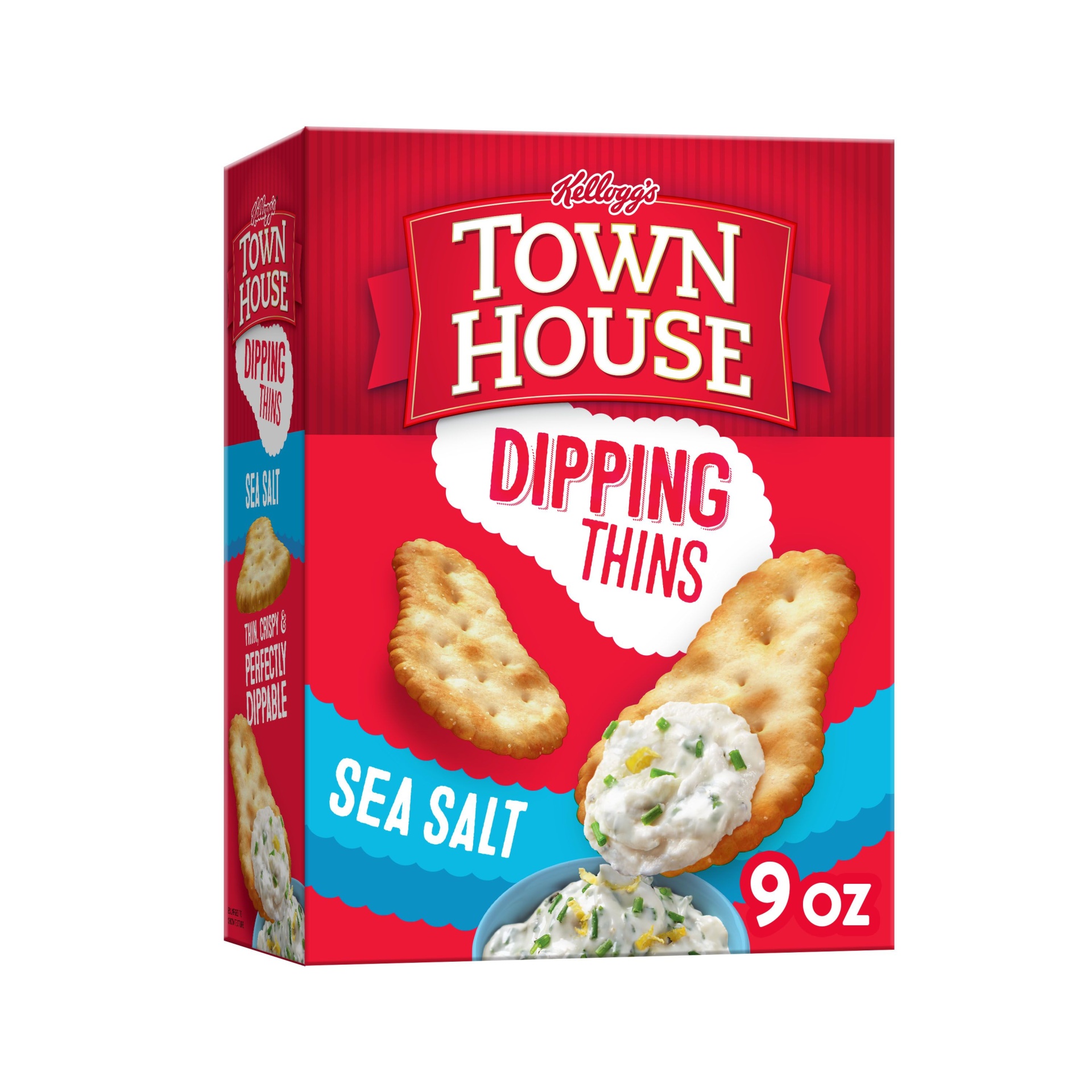 slide 1 of 6, Kellogg's Town House Dipping Thins Crackers, Baked Snack Crackers, Sea Salt, 9 oz