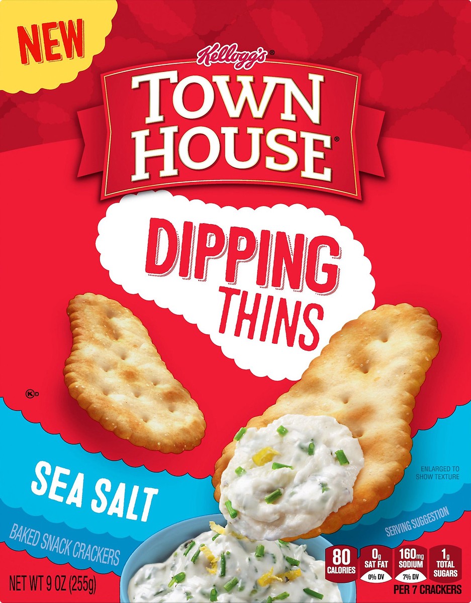 slide 1 of 10, Town House Dipping Thins Baked Snack Crackers, Party Snacks, Sea Salt, 9oz Box, 1 Box, 9 oz