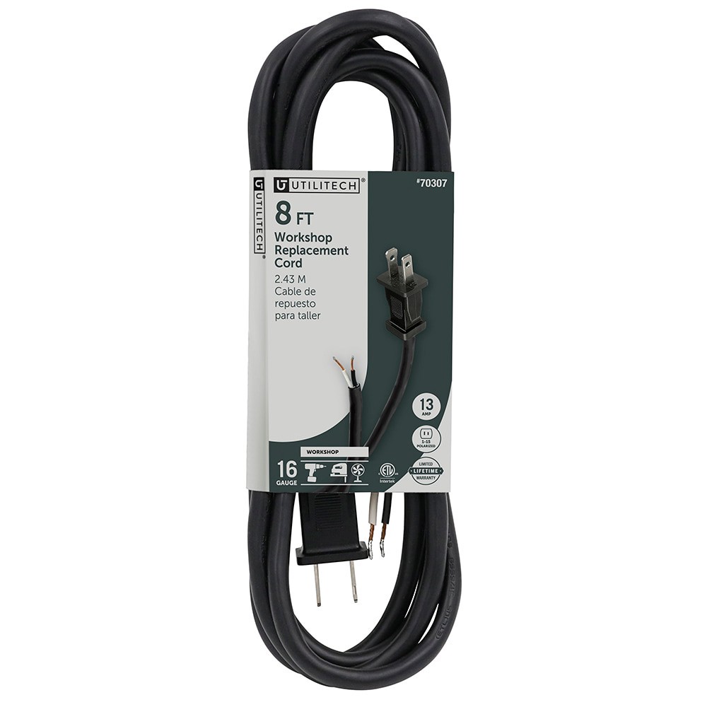 slide 1 of 4, Utilitech 8-ft 13 -Amp 2 -Prong Black Garbage disposal Appliance Power Cord, 1 ct