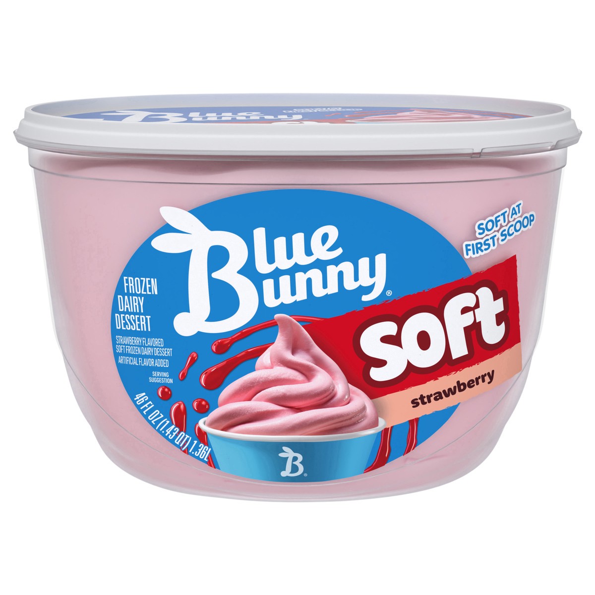 slide 1 of 12, Blue Bunny Soft Strawberry Flavored Frozen Dairy Dessert, 46 fl oz, 46 fl oz