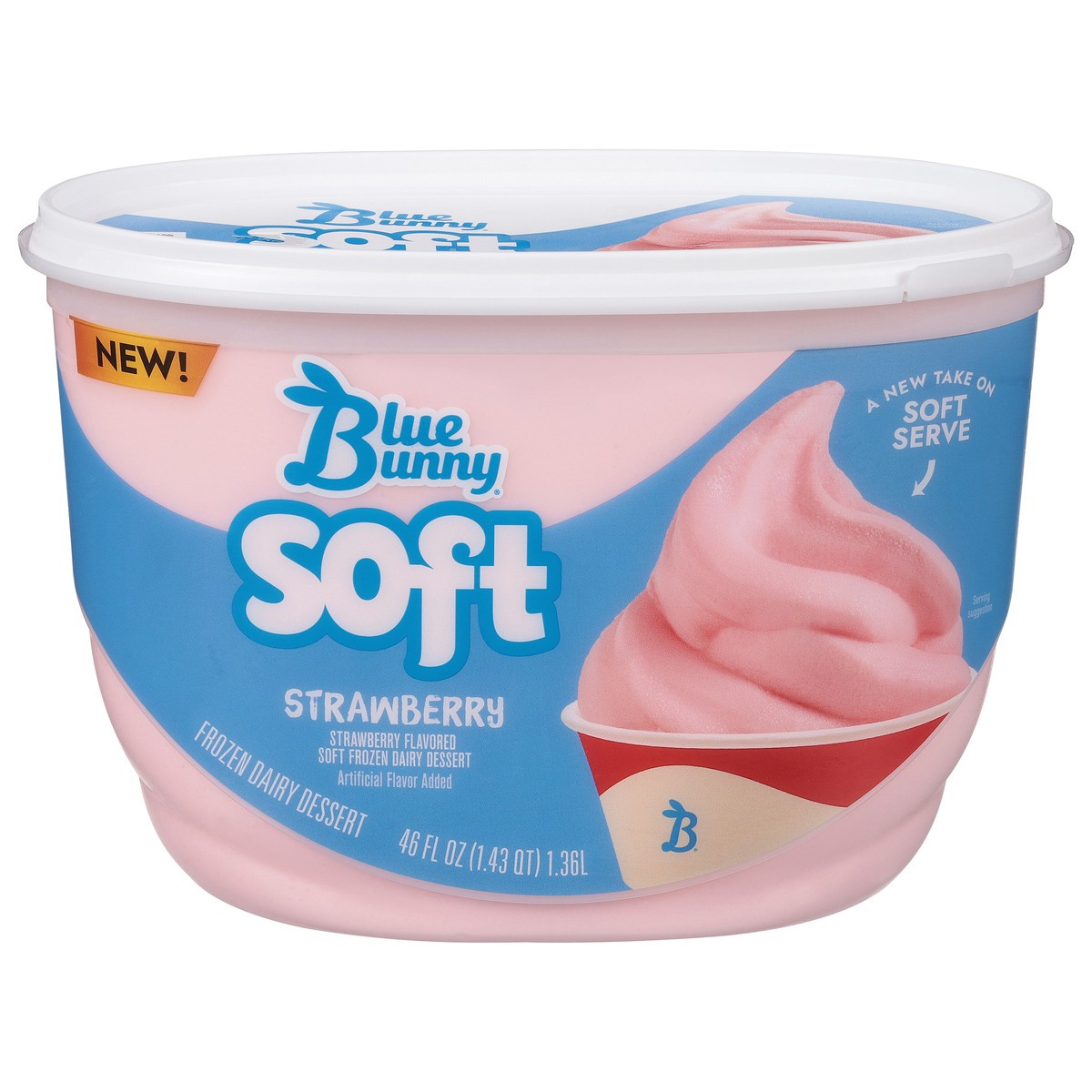 slide 1 of 12, Blue Bunny Soft Strawberry Flavored Frozen Dairy Dessert, 46 fl oz, 46 fl oz