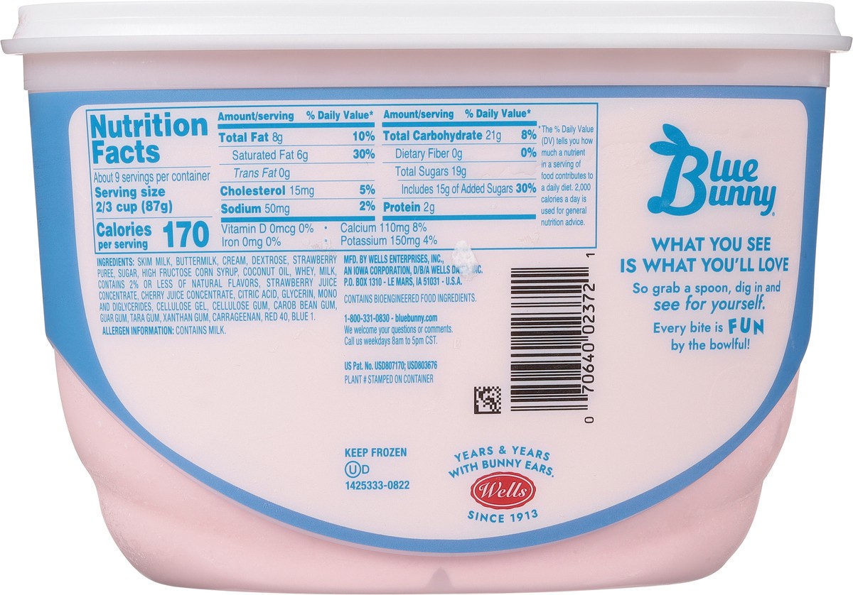 slide 10 of 12, Blue Bunny Soft Strawberry Flavored Frozen Dairy Dessert, 46 fl oz, 46 fl oz