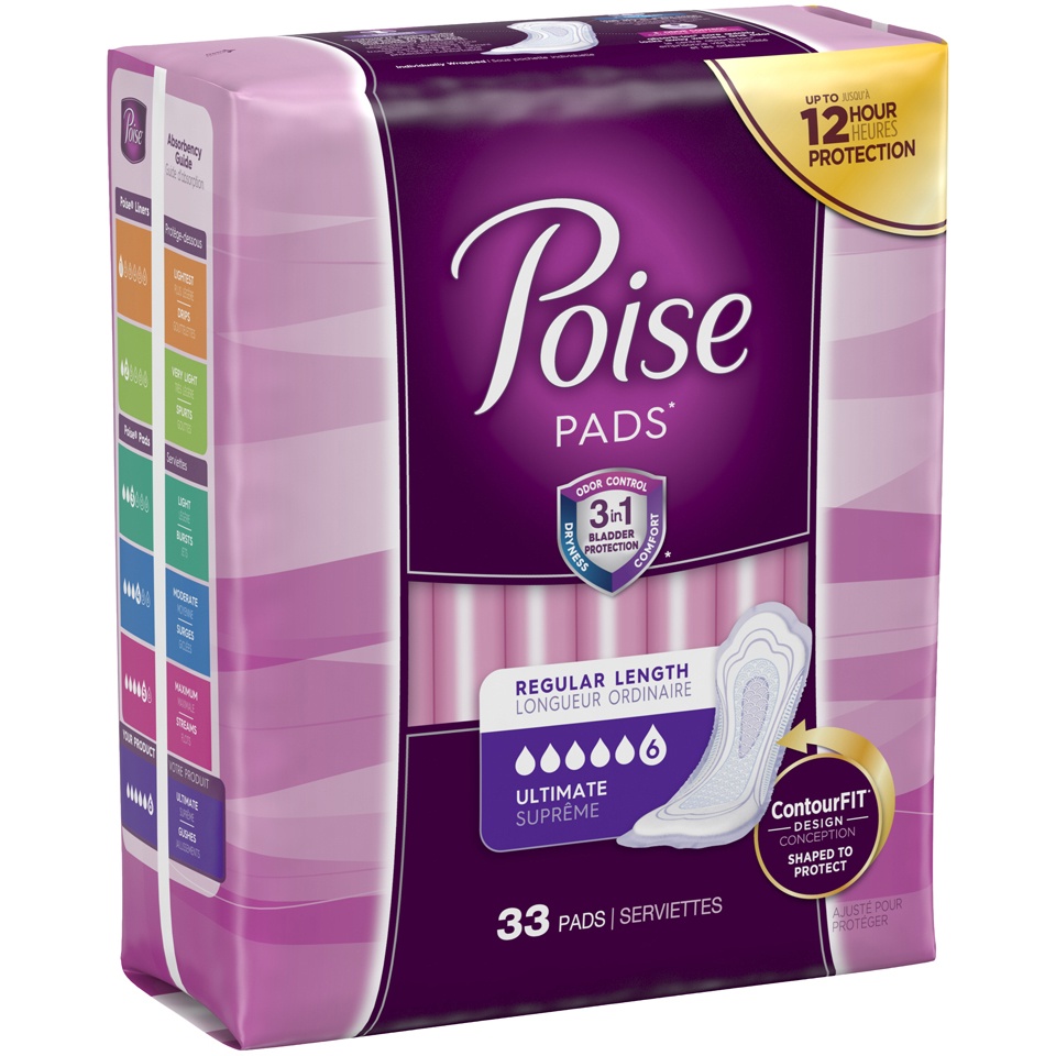 slide 2 of 3, Poise Original Design Postpartum Incontinence Pads for Women - Ultimate Absorbency - Regular - 33ct, 33 ct