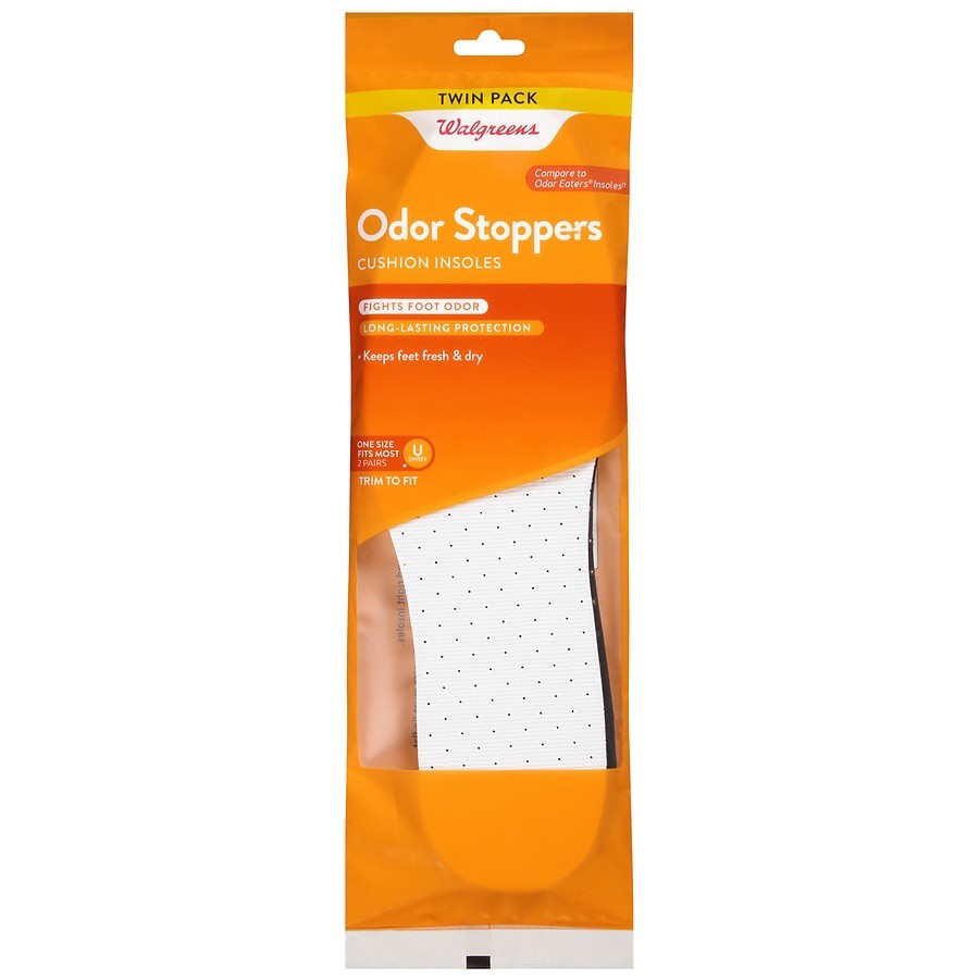 slide 1 of 1, Walgreens Unisex Odor Stoppers Cushion Insoles, 2 pair