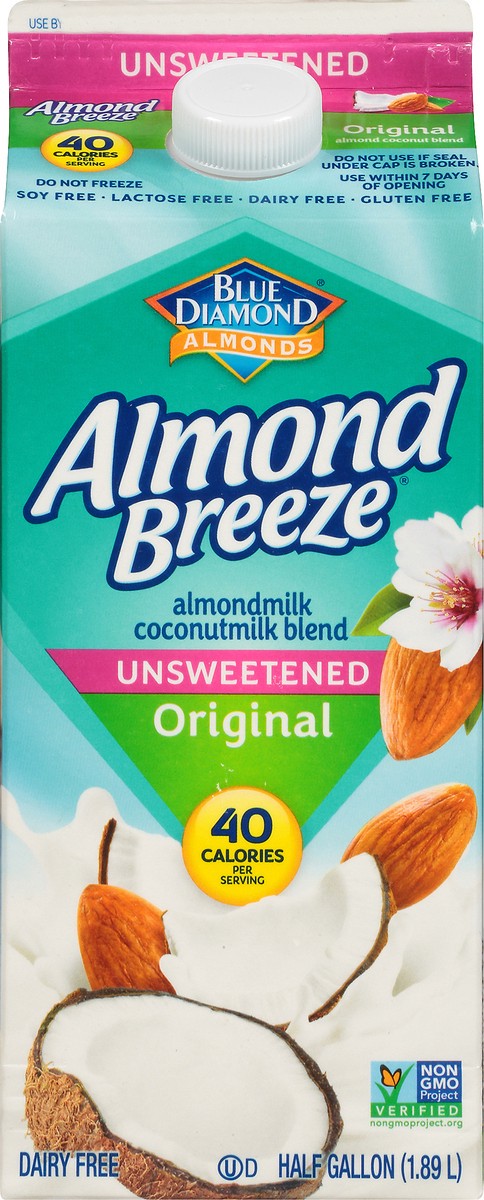 slide 1 of 2, Almond Breeze Blue Diamond Almond Breeze Unsweetened Original Almondmilk Coconutmilk Blend 0.5 gal. Carton, 1.89 liter