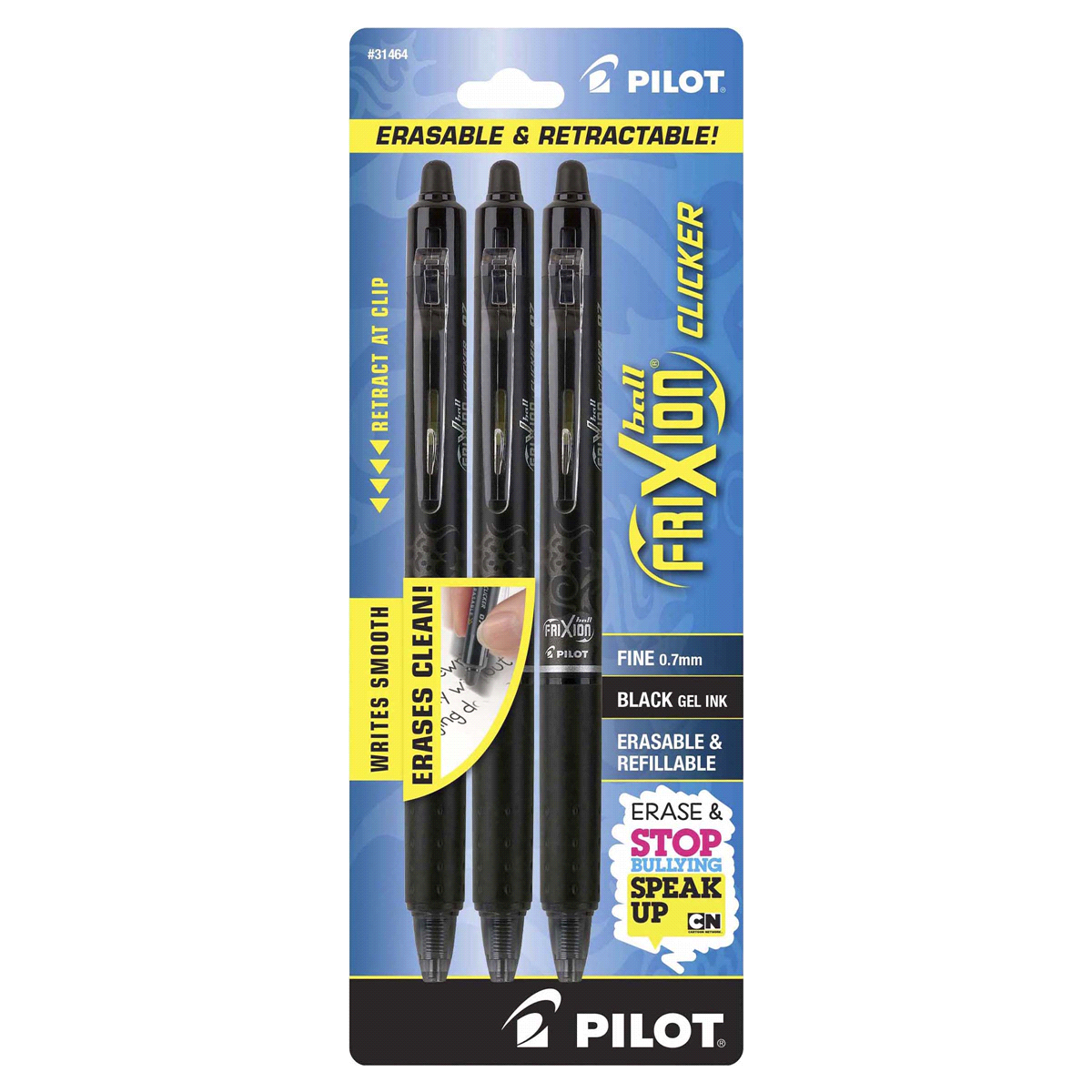 slide 1 of 1, Pilot Frixion Clicker Erasable Gel Pens, Fine Point , Black Barrels, Black Ink, 3 ct; 0.7 mm