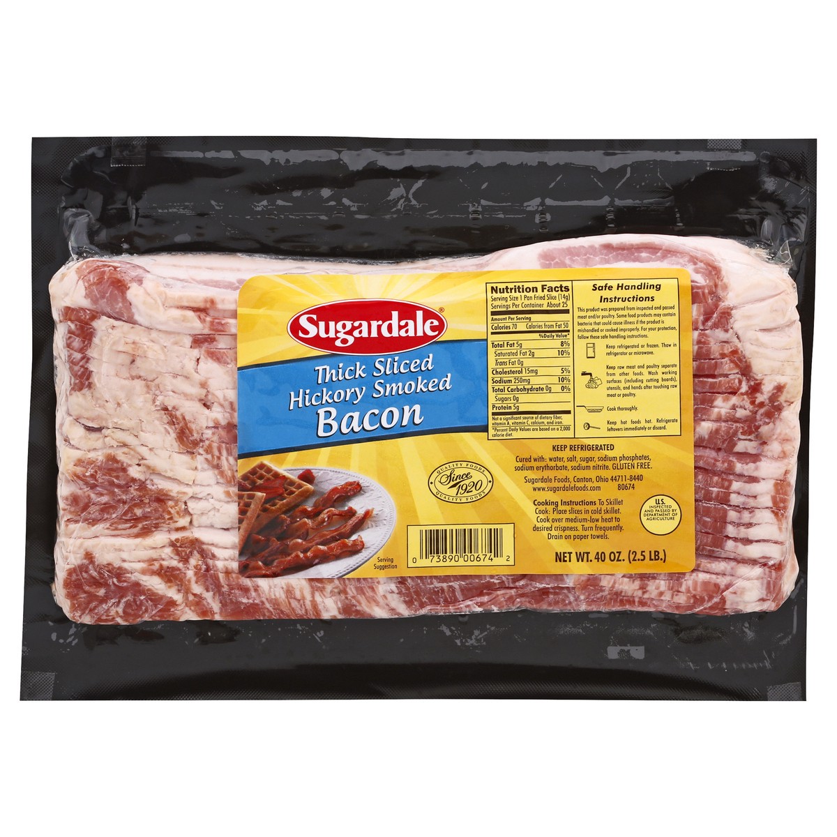 slide 1 of 13, Sugardale Thick Sliced Thick Sliced Bacon, 40 oz