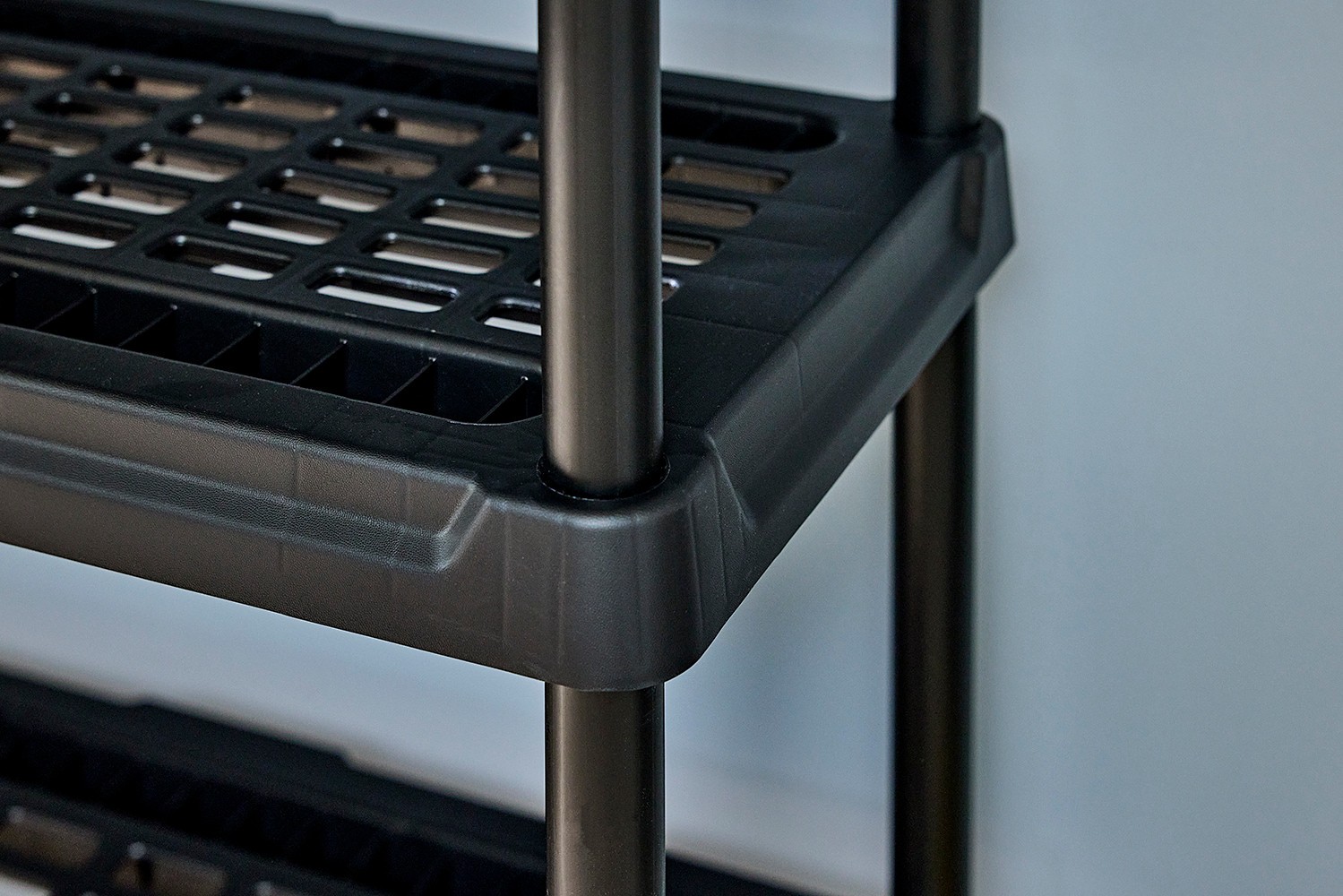 slide 2 of 6, Project Source 5 -Tier Heavy Duty Black Plastic Utility shelving unit with Ventilated Shelves ( 36-in W x 18.0-in D x 72.0-in H ), 1 ct