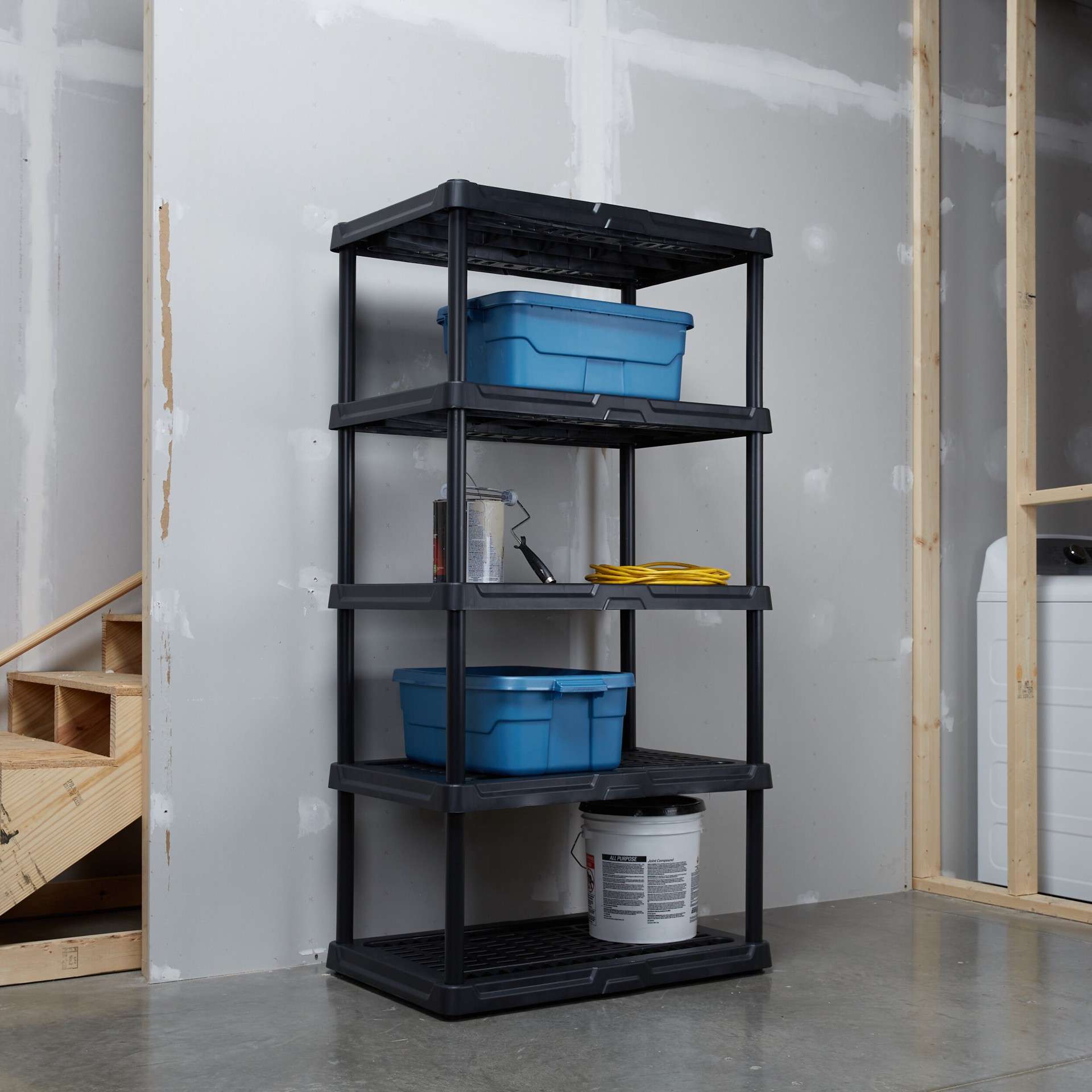 slide 5 of 6, Project Source 5 -Tier Heavy Duty Black Plastic Utility shelving unit ( 36-in W x 24-in D x 72-in H ), 1 ct