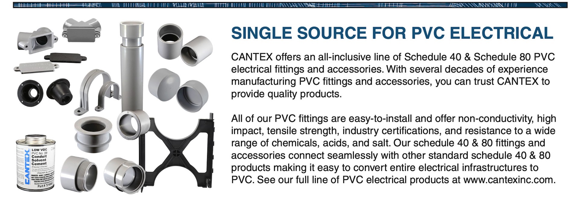 slide 5 of 5, CANTEX 1-1/4-in Schedule 40, Schedule 80 Plastic Combination Connector Conduit Fittings, 1 ct