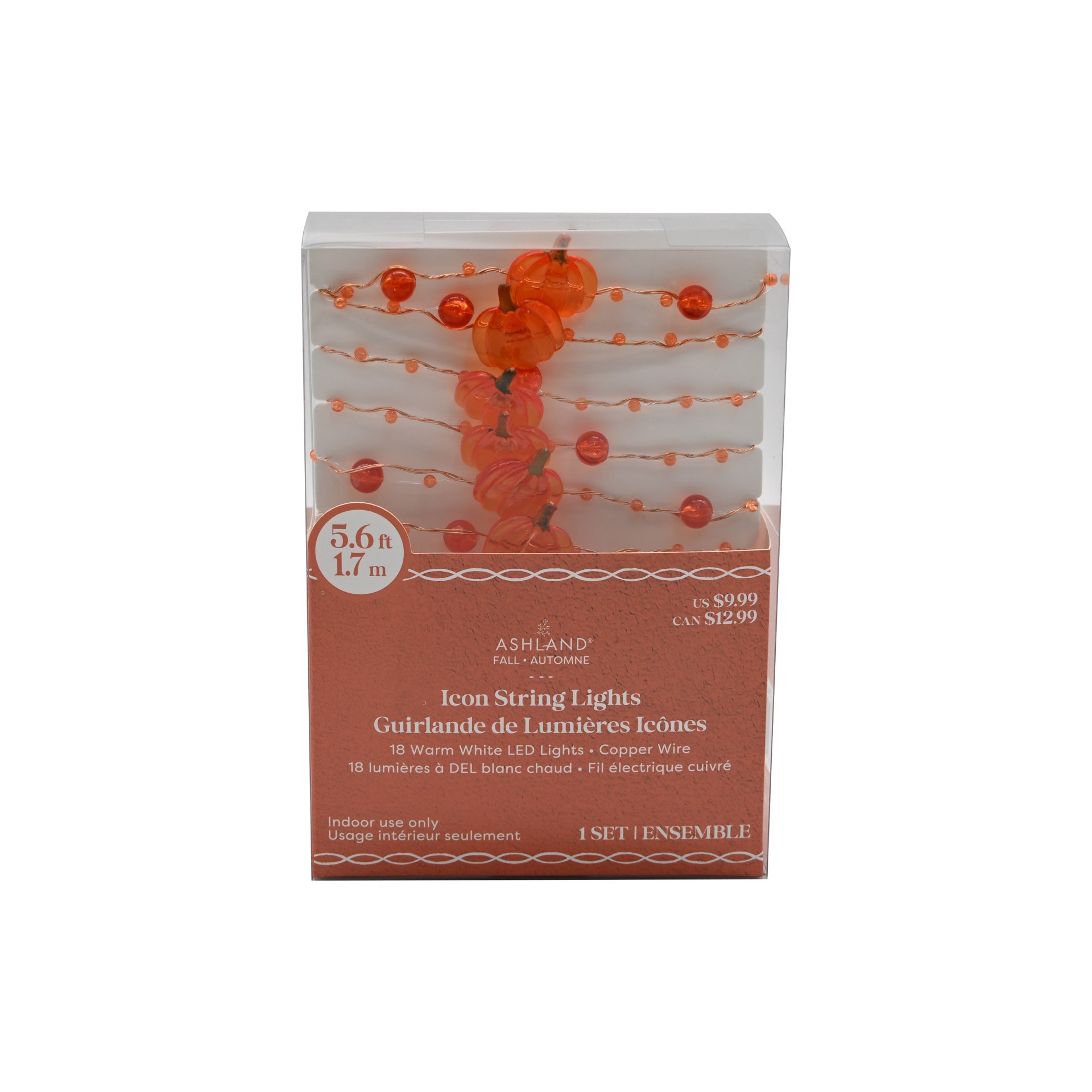 slide 4 of 4, 18ct. Warm White Led Pumpkin Icon & Beads String Lights By Ashland, 18 ct