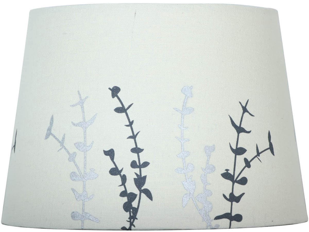 slide 1 of 3, allen + roth 7-in x 10-in Off White with Silver Screen Print Fabric Drum Lamp Shade, 1 ct