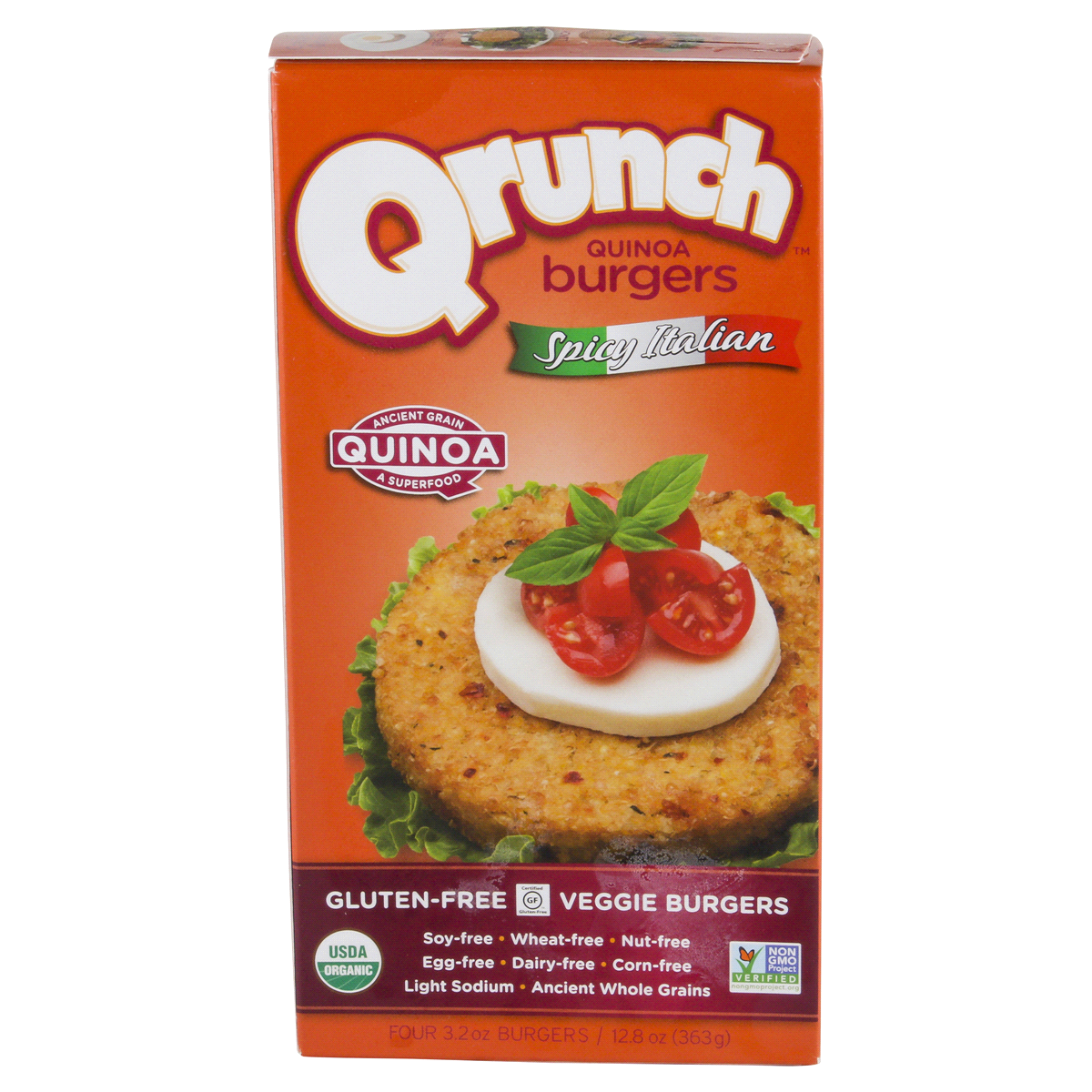 slide 2 of 6, Qrunch Gluten Free Quinoa Burger Spicy Italian, 12.8 oz