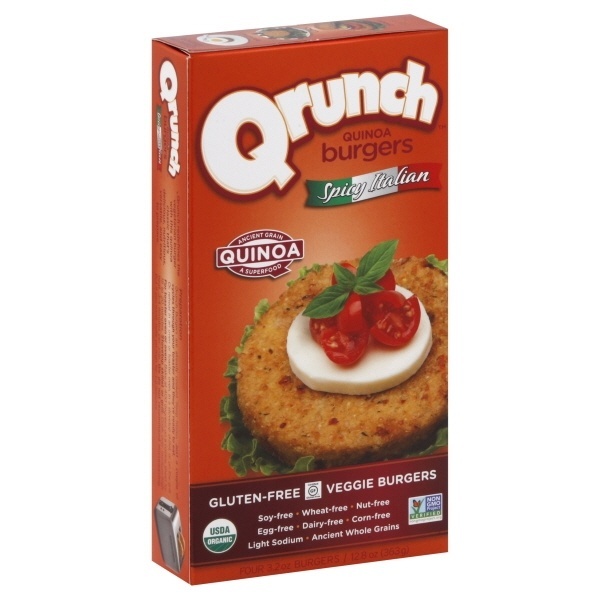 slide 1 of 6, Qrunch Gluten Free Quinoa Burger Spicy Italian, 12.8 oz
