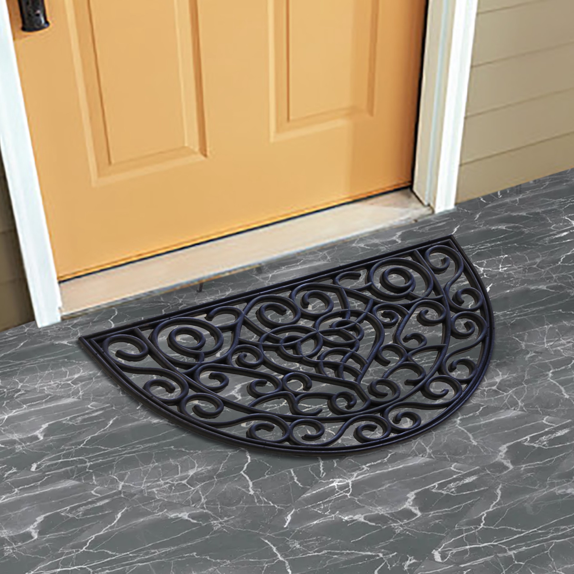 slide 4 of 5, allen + roth 2-ft x 3-ft Black Recycled Rubber Half-round Indoor or Outdoor Door Mat, 1 ct