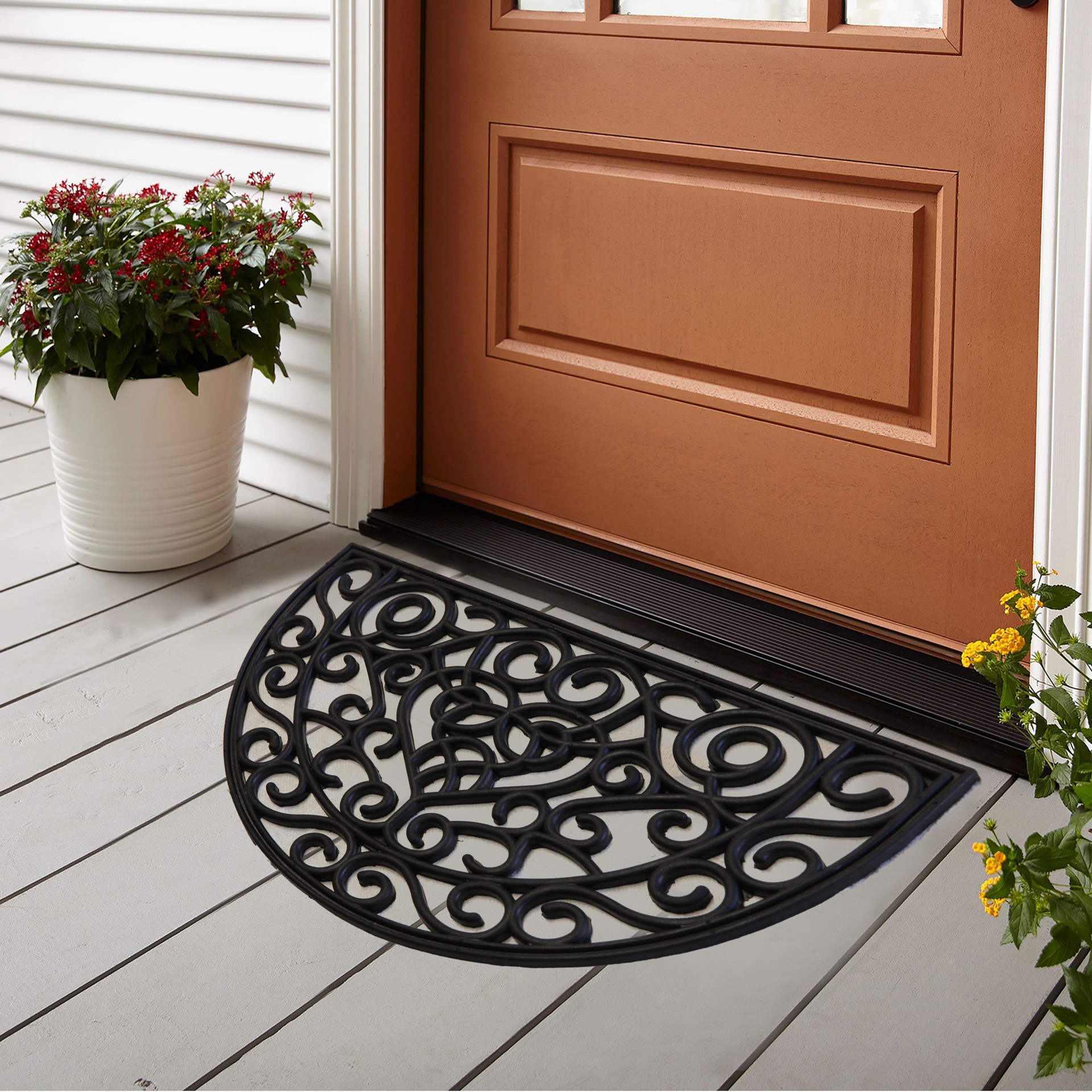 slide 1 of 5, allen + roth 2-ft x 3-ft Black Recycled Rubber Half-round Indoor or Outdoor Door Mat, 1 ct