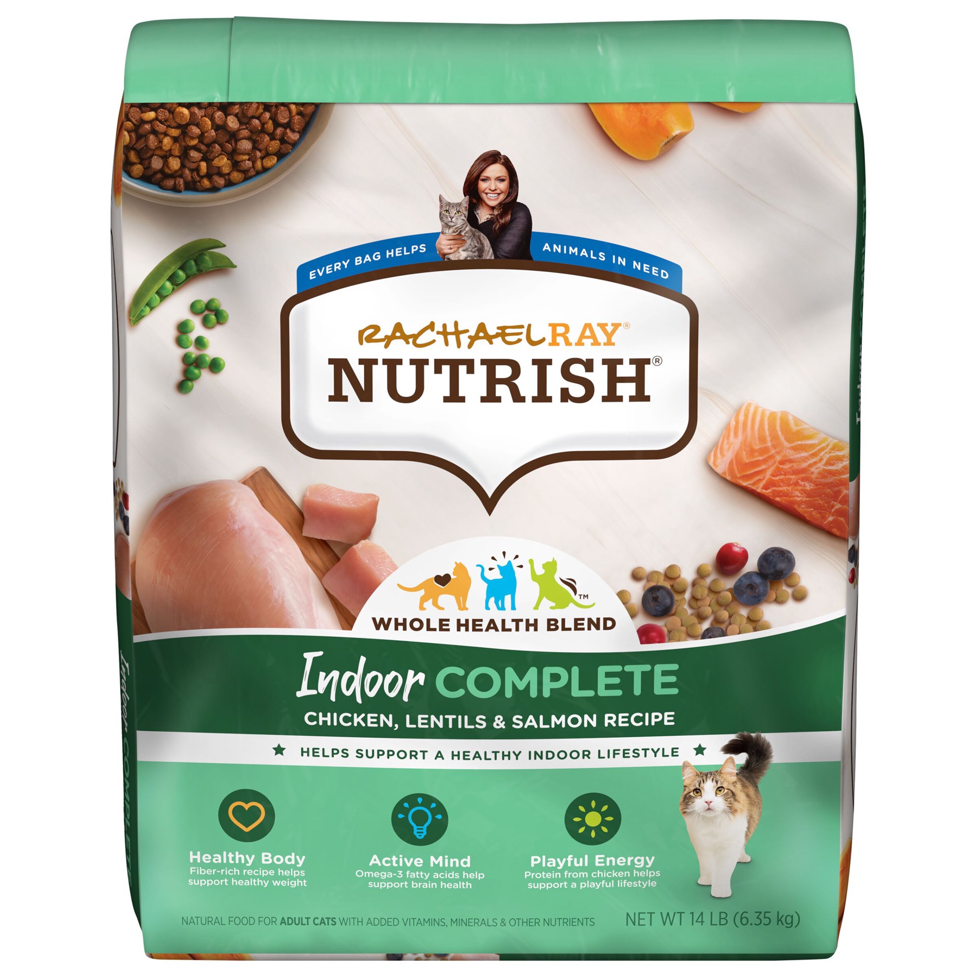 slide 1 of 9, Rachael Ray Nutrish Indoor Complete Chicken, Lentils & Salmon Recipe Dry Cat Food, 14 lb. Bag, 14 lb