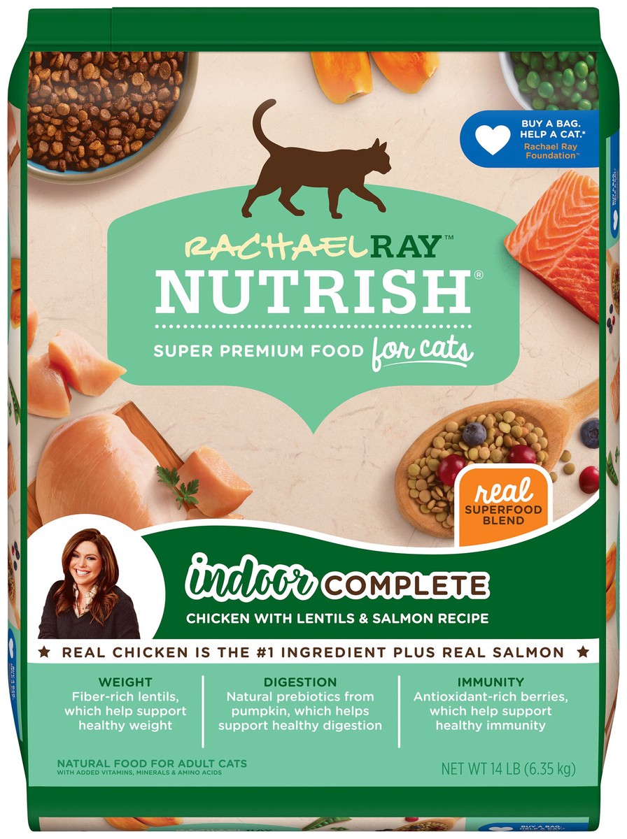 slide 1 of 9, Rachael Ray Nutrish Nutrish Indoor Complete Chicken, Lentils & Salmon Recipe Dry Cat Food 14 lb. Bag (Rachael Ray), 14 lb