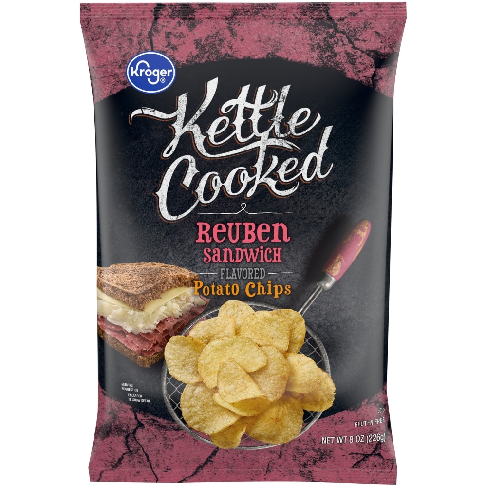 slide 1 of 1, Kroger Kettle Cooked Reuben Sandwich Flavored Potato Chips, 8 oz