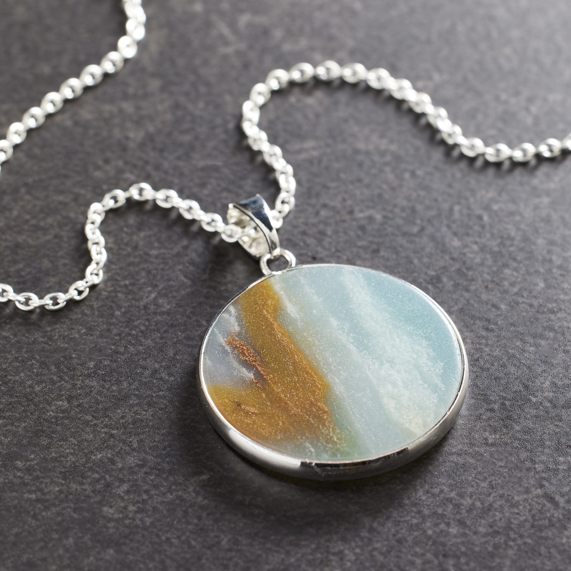 slide 2 of 3, Green Amazonite Flat Round Pendant By Bead Landing, 31 mm