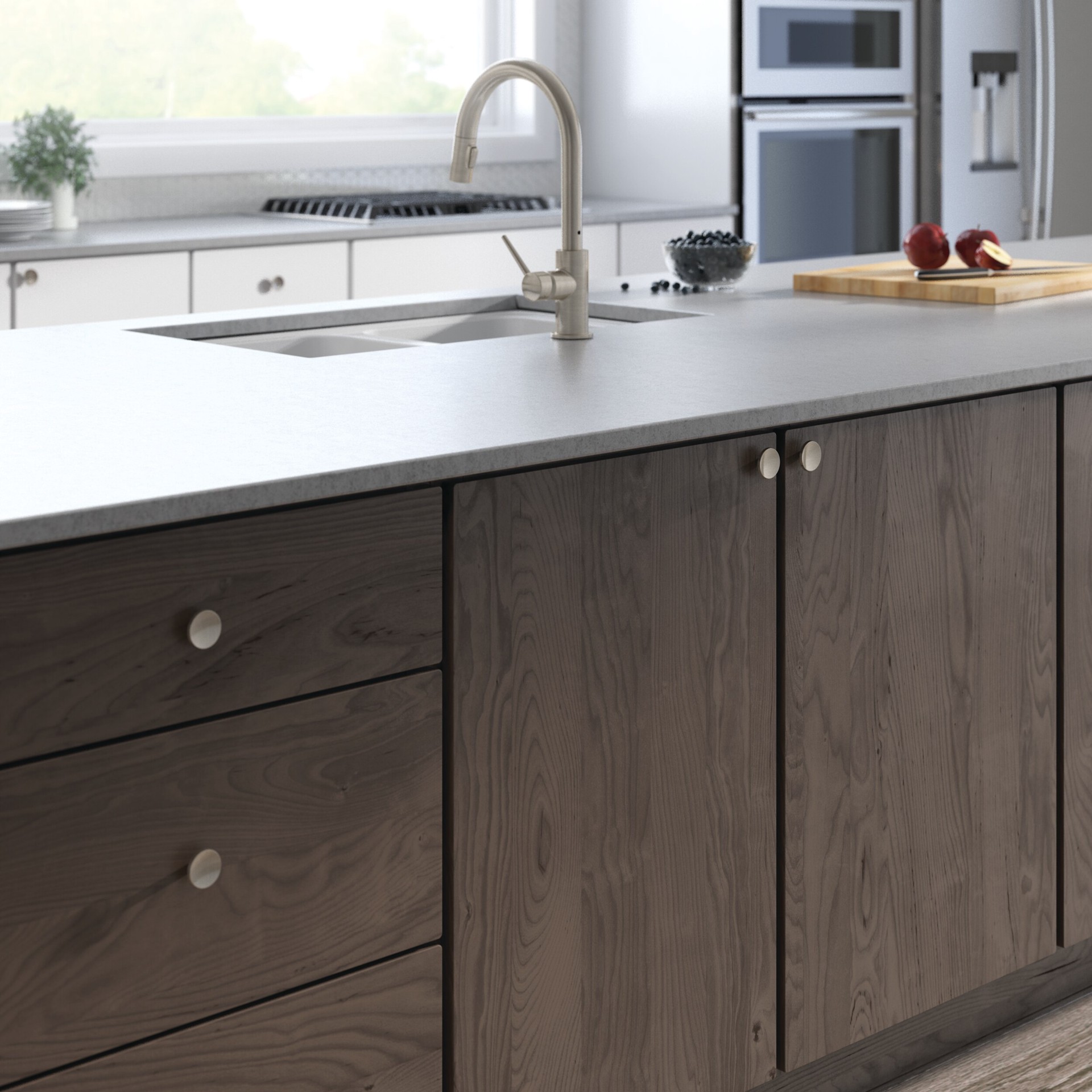 slide 6 of 6, allen + roth Lockhart 1-1/2-in Satin Nickel Round Traditional Cabinet Knob, 1 ct