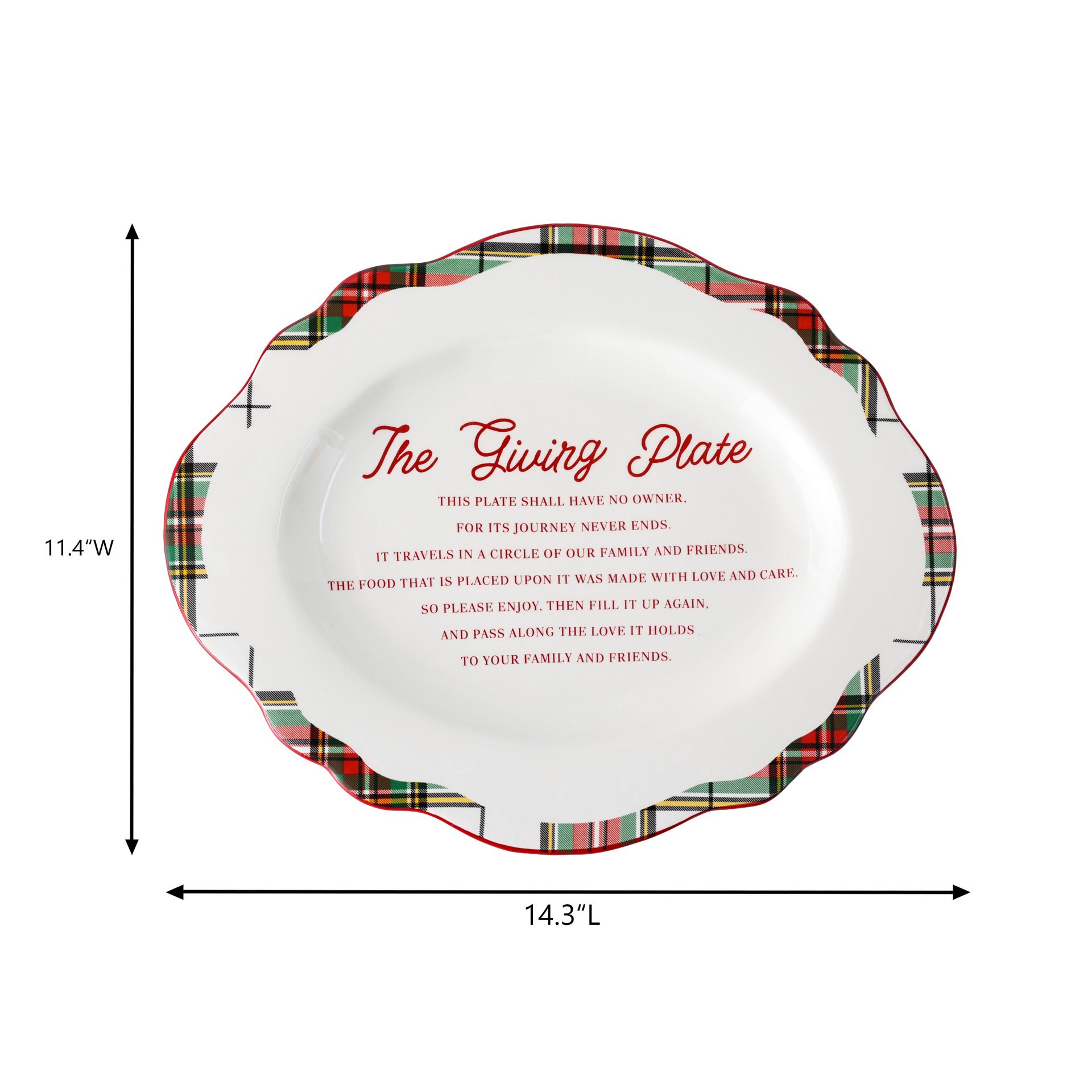 slide 2 of 4, 14.25" Green & Red Plaid Ceramic Giving Plate By Ashland, 14.25 in x 11.25 in x 0.88 in