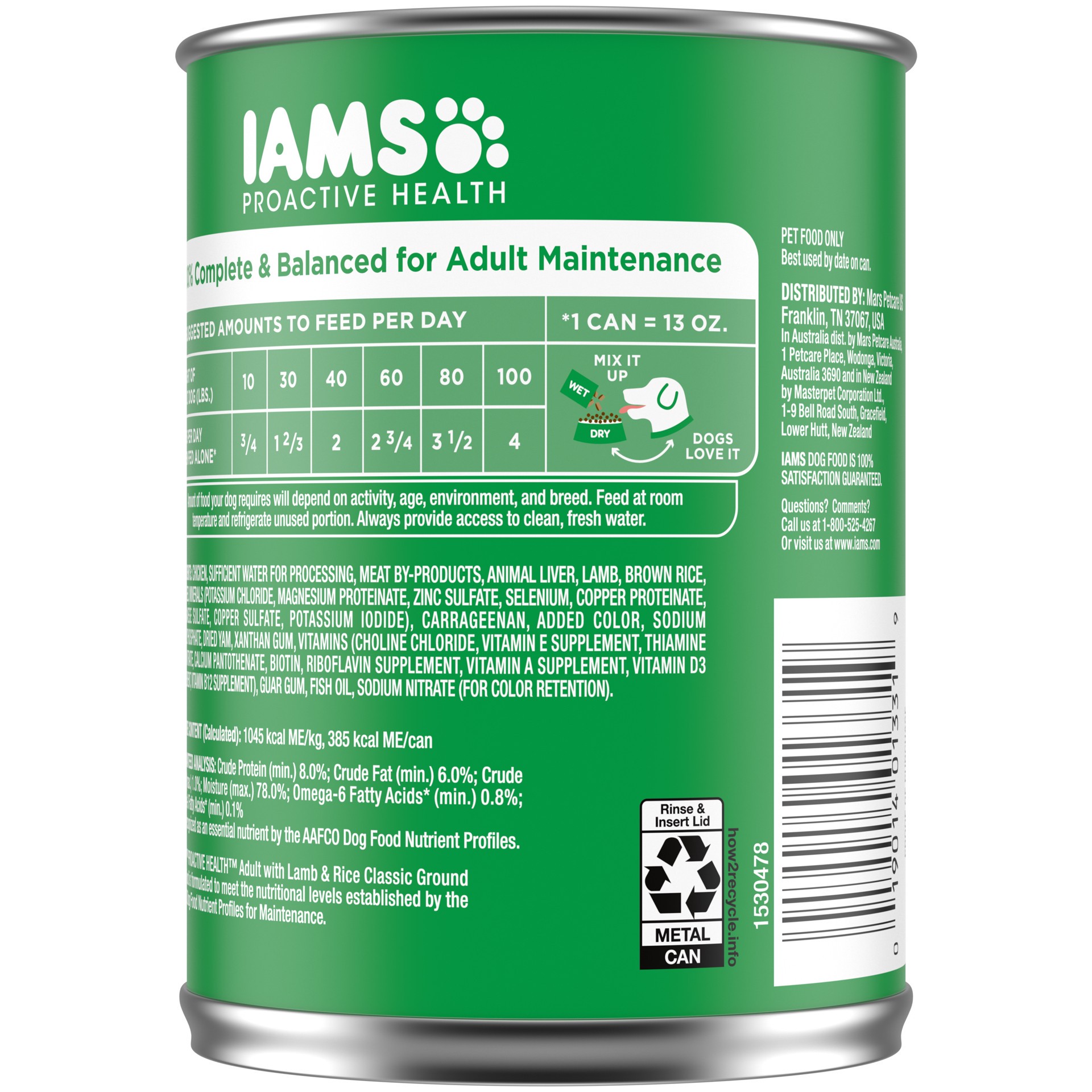 slide 2 of 6, IAMs PROACTIVE HEALTH Adult Wet Dog Food Classic Ground with Lamb and Whole Grain Rice, 12-Pack of 13 oz. Cans, 13 oz