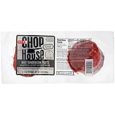 slide 1 of 1, H-E-B Chophouse Bacon Wrapped Beef Tenderloin Filets, 2 ct