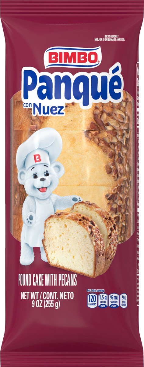 slide 5 of 7, Bimbo Panqué con Nuez Plain Pound Cake with Pecans, 9.88 oz, count, Soft Pound Cakes, Bag, 9.88 oz