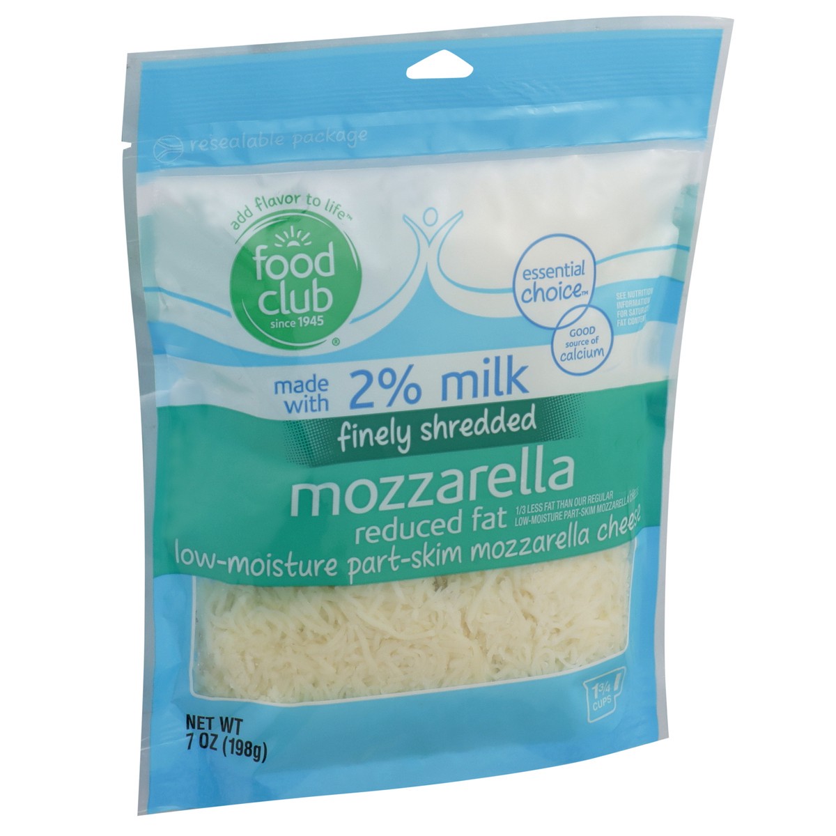 slide 8 of 9, Food Club Reduced Fat Low-moisture Part-skim Mozzarella Finely Shredded Cheese, 7 oz