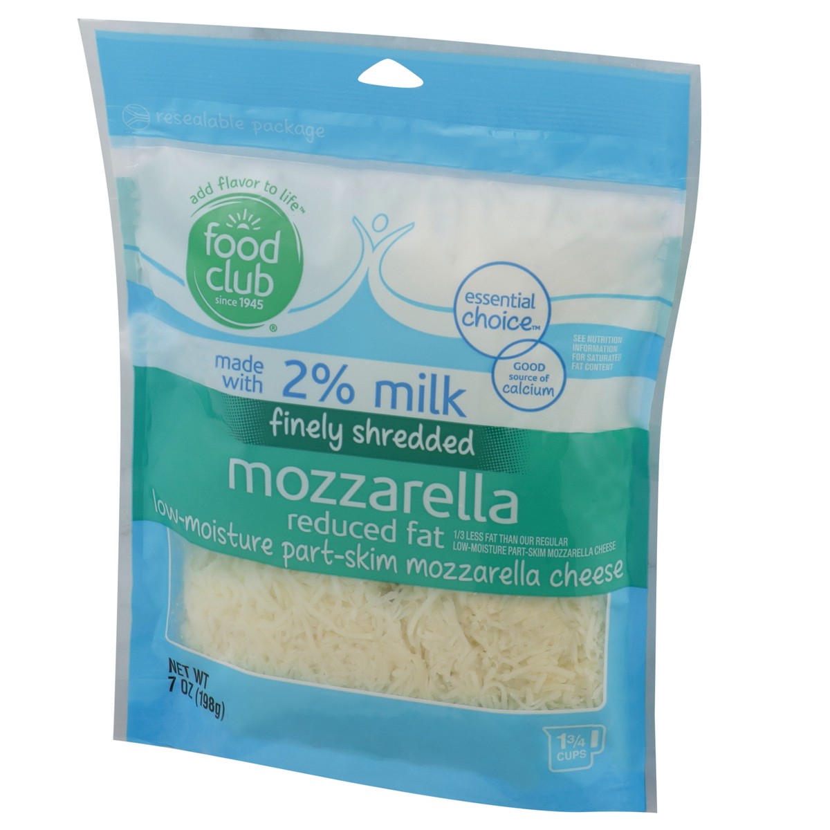 slide 5 of 9, Food Club Reduced Fat Low-moisture Part-skim Mozzarella Finely Shredded Cheese, 7 oz