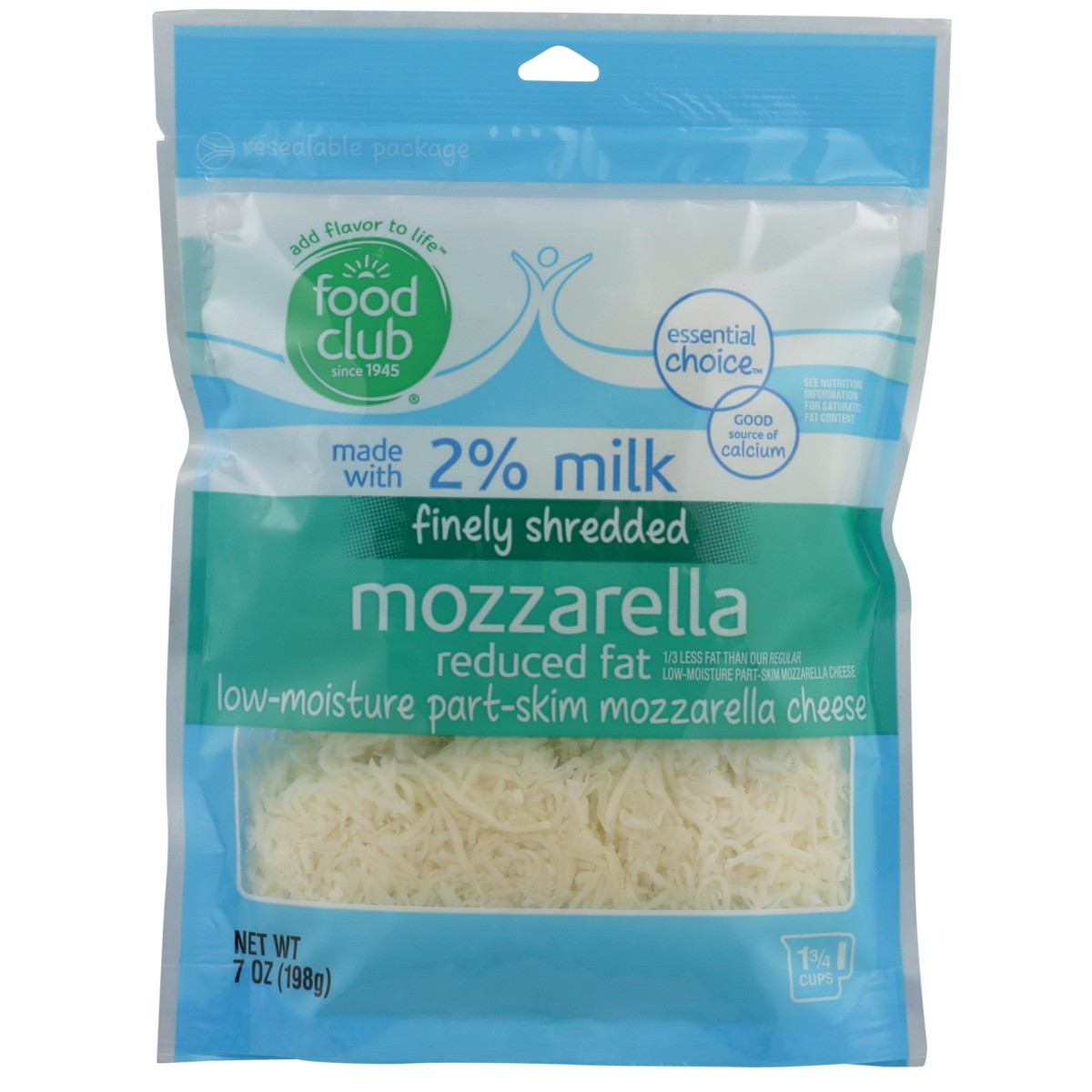 slide 3 of 9, Food Club Reduced Fat Low-moisture Part-skim Mozzarella Finely Shredded Cheese, 7 oz