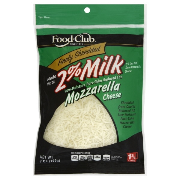 slide 1 of 1, Food Club Reduced Fat Low-moisture Part-skim Mozzarella Finely Shredded Cheese, 7 oz