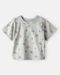 Carters Baby Girl Butterfly-Print Short-Sleeve Pocket Tee - Green Green 12M