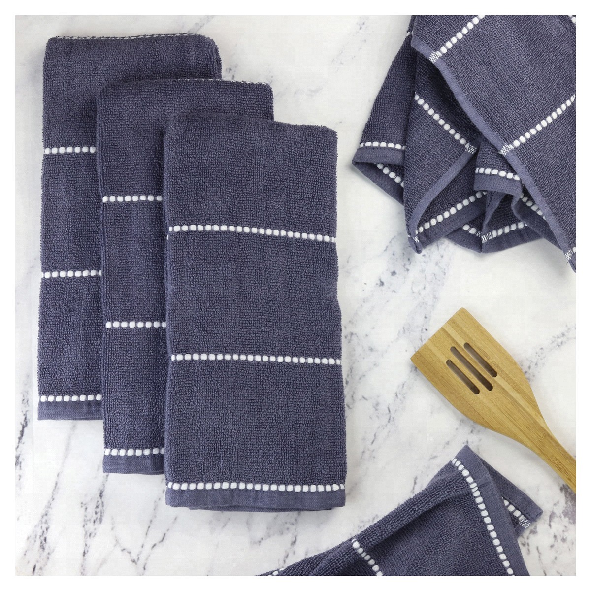 slide 2 of 2, Fresh & Simple Navy Dot Weft Kitchen Towel, 16x26, 5 ct