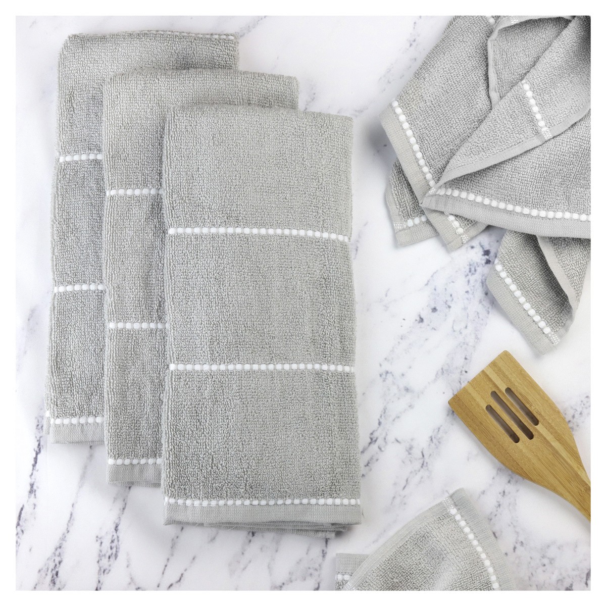 slide 2 of 2, Fresh & Simple Grey Dot Weft Kitchen Towel, 16x26, 5 ct