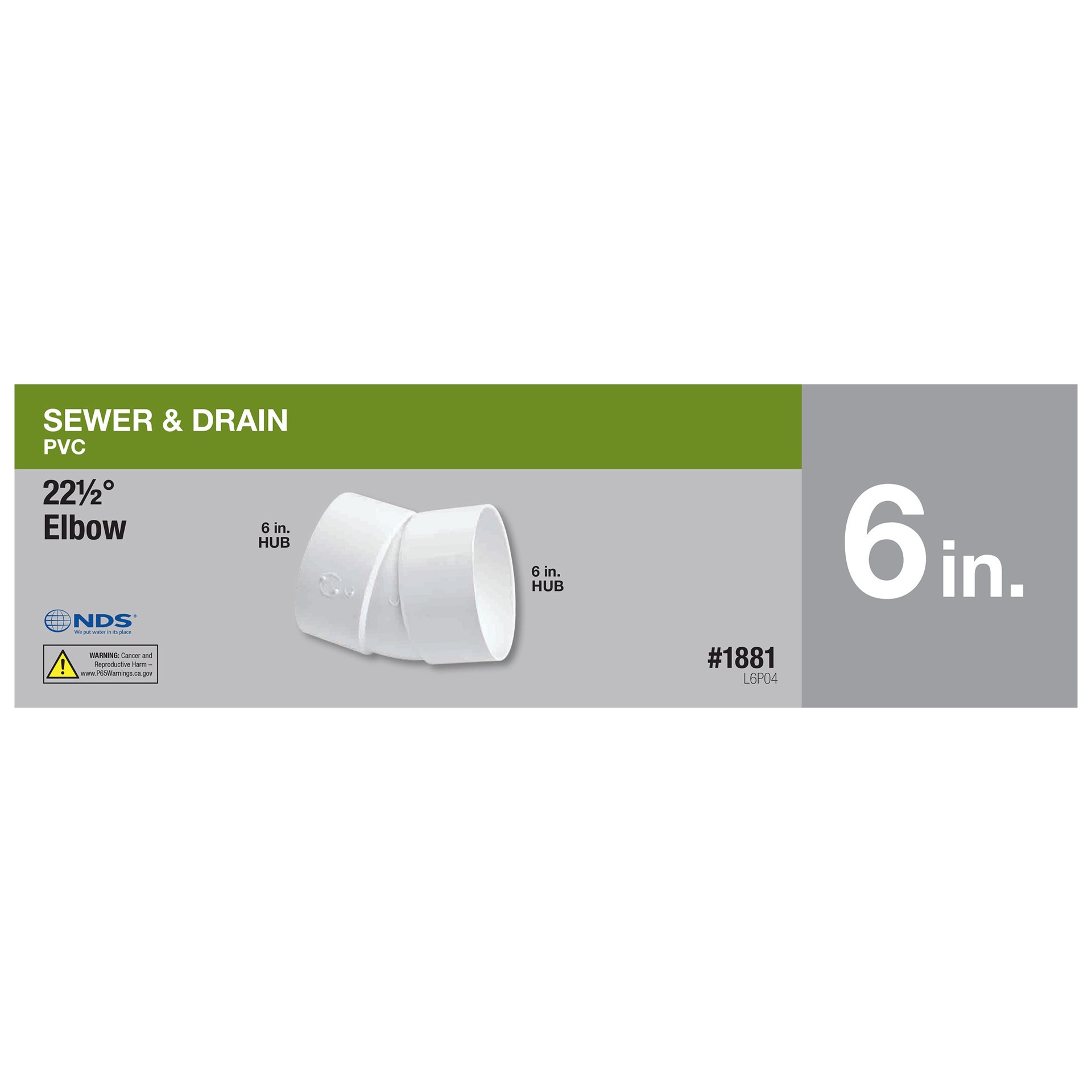 slide 2 of 6, NDS PVC Sewer and Drain 22.5 Degree Elbow, 6 in. Hub X Hub, 1 ct