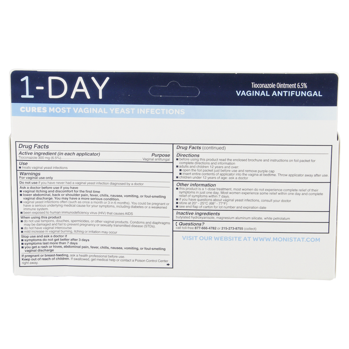 slide 2 of 3, Monistat 1 Day Yeast Infection Treatment for Women, 1 Tioconazole Ointment Applicator, 1 ct