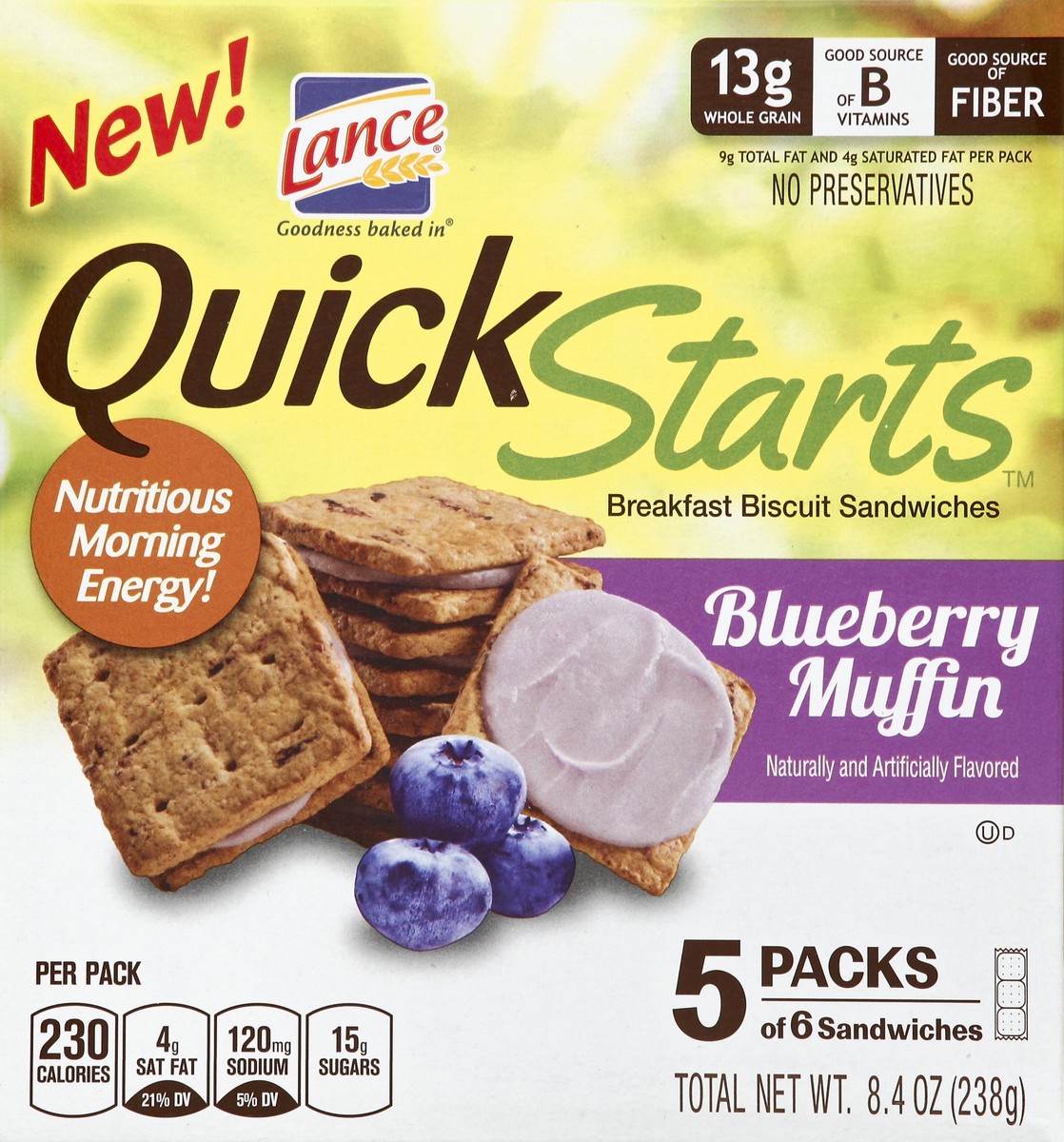 slide 5 of 6, Lance Quick Starts Blueberry Muffin Breakfast Biscuit Sandwiches, 8.4 oz
