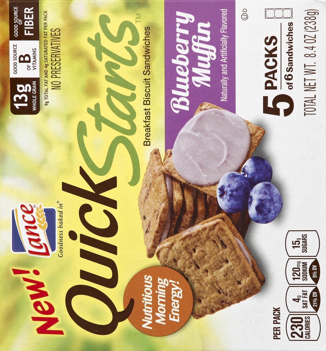 slide 6 of 6, Lance Quick Starts Blueberry Muffin Breakfast Biscuit Sandwiches, 8.4 oz