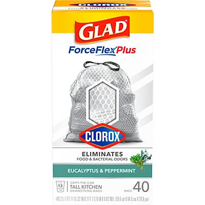 Glad ForceFlex Tall Kitchen Drawstring Trash Bags - 40 ct