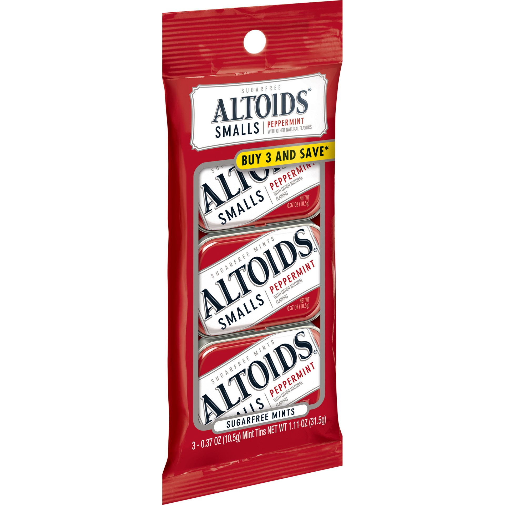 slide 1 of 5, ALTOIDS Peppermint Sugar Free Breath Mints Hard Candy, 1.11 oz Tin (3 Pack), 0.37 oz