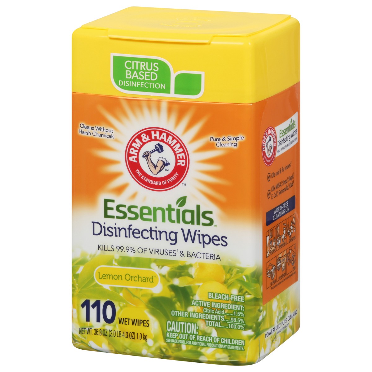 slide 9 of 12, ARM & HAMMER Essentials Disinfecting Lemon Orchard Wet Wipes 110 ea, 110 ct