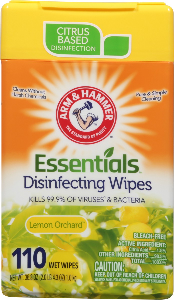 slide 11 of 12, ARM & HAMMER Essentials Disinfecting Lemon Orchard Wet Wipes 110 ea, 110 ct