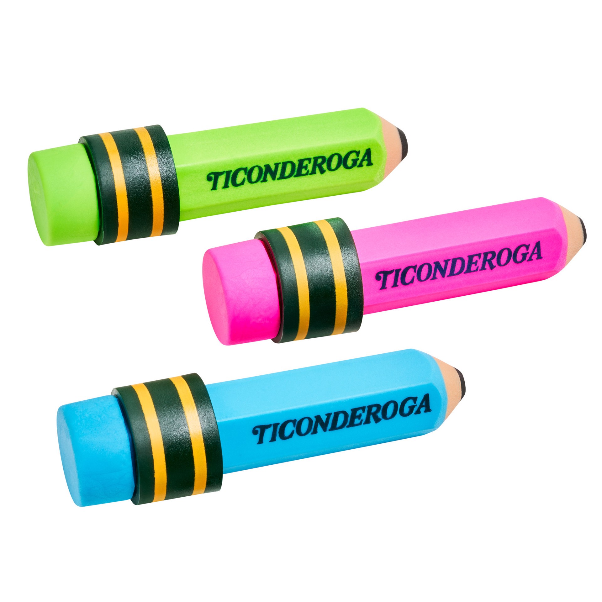 slide 3 of 5, Ticonderoga  Erasers Neon 3 CT, Neon Assorted, 3 Ct, 3 ct