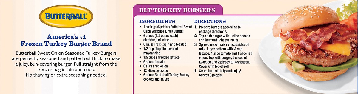 slide 3 of 11, Butterball Sweet Onion Frozen Turkey Burgers, 1/3 lb. Patties, 2 lb. Package, 32 oz