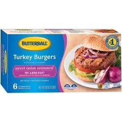 Butterball Frozen Turkey Burgers, Sweet Onion Seasoned, 1/3 lb Patties